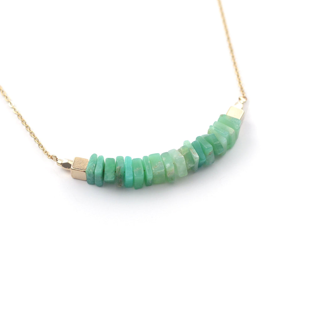 collier chrysoprase, pierres naturelles vertes