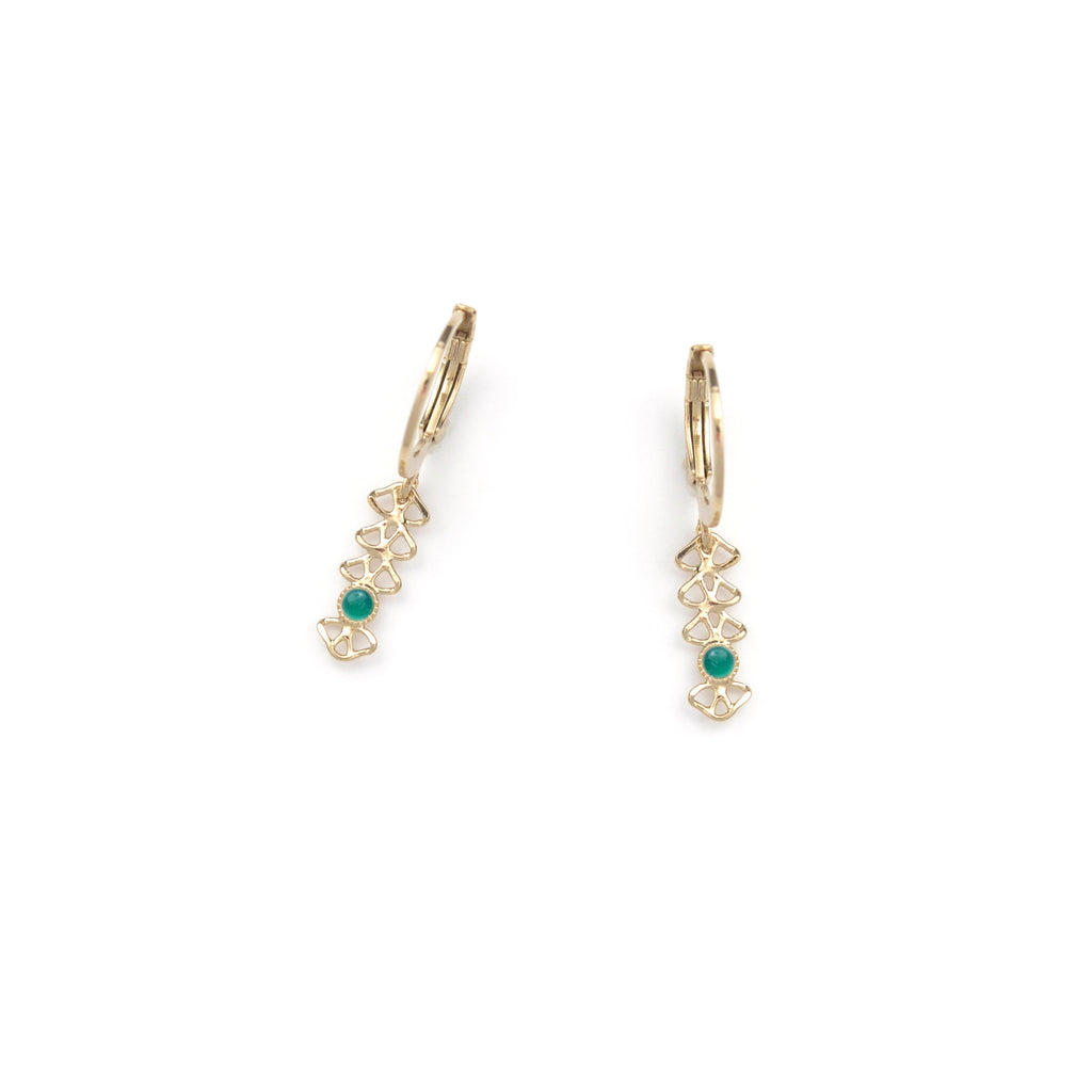 Boucles d'oreille Dentelle pendantes serties en agate verte