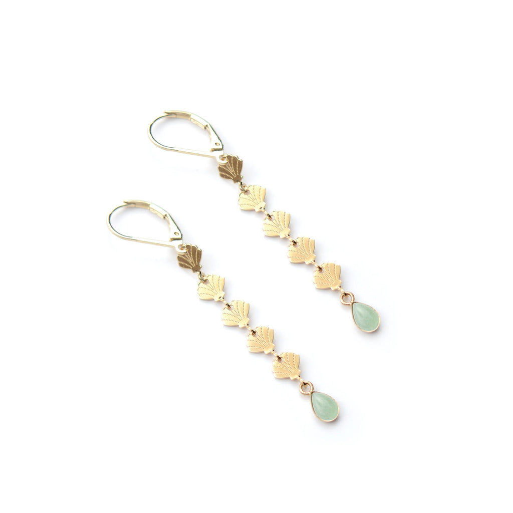 boucles d'oreille coquillage longues serties en aventurine