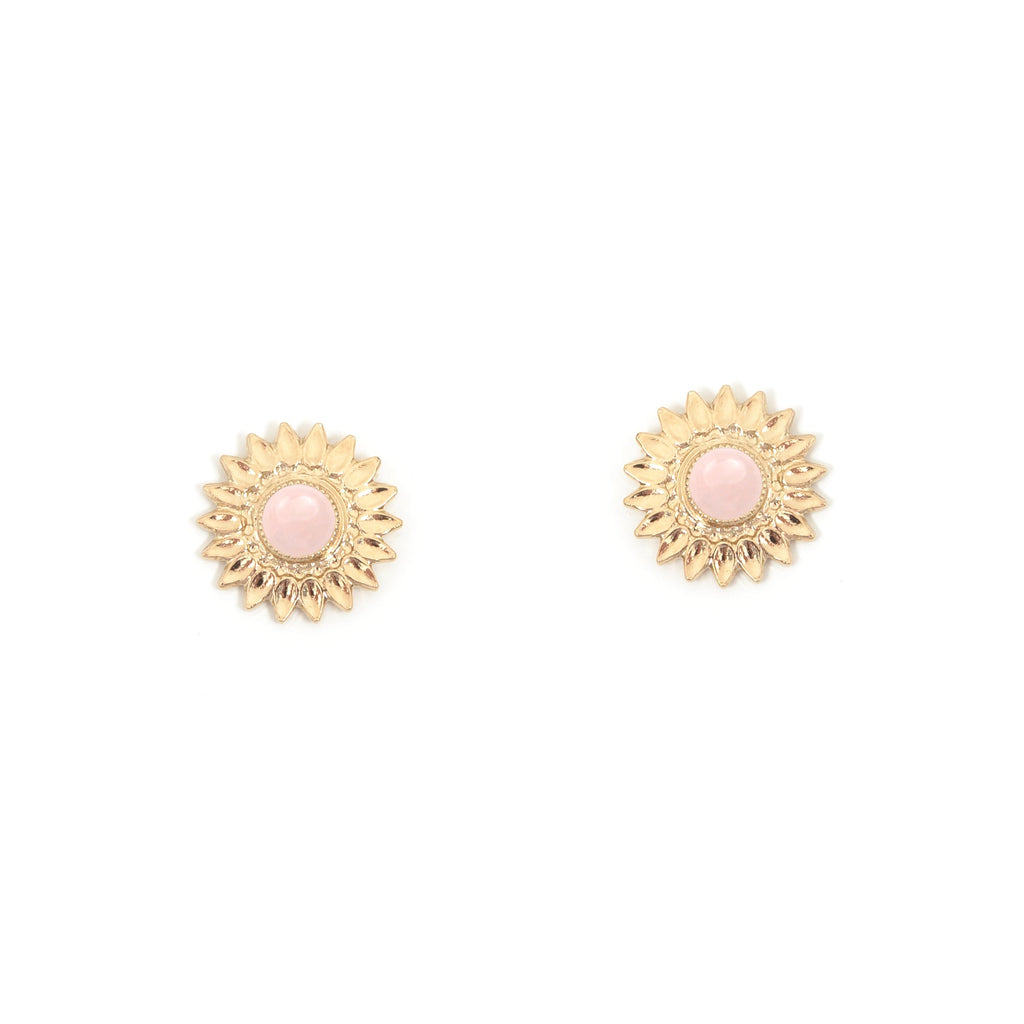 boucles d'oreille tournesol puces avec pierre naturelle : quartz rose