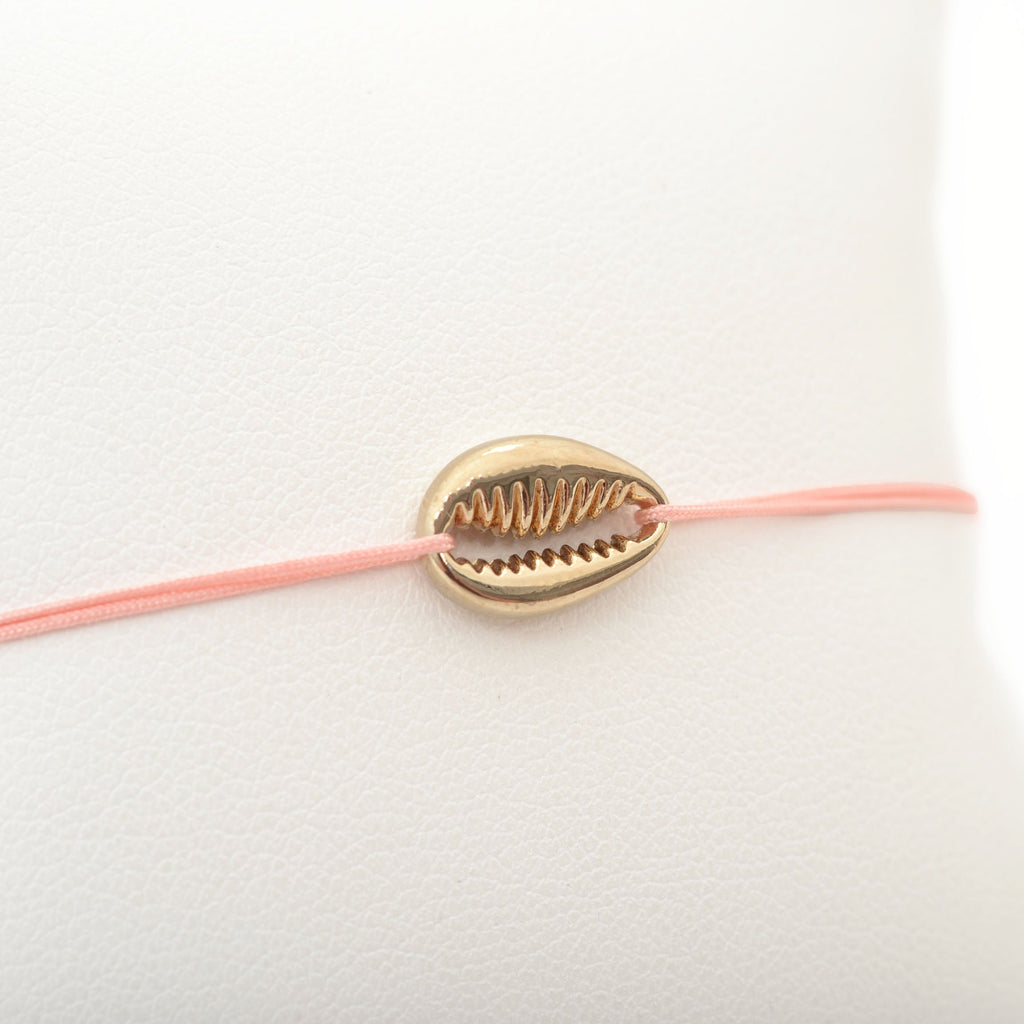 bracelet cordon coquillage cauri rose