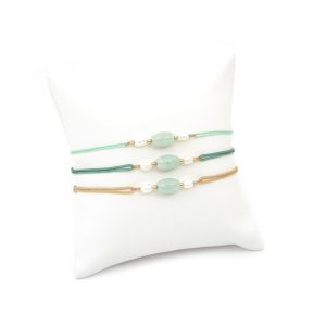 bracelets cordons perles blanches et jade verte claire